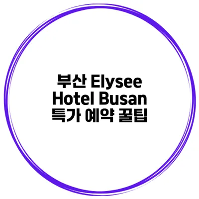 부산 Elysee Hotel Busan 특가 예약 꿀팁